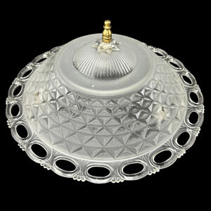 Vintage MCM Frosted Glass Ceiling Light Fixture Cover Laced Edges